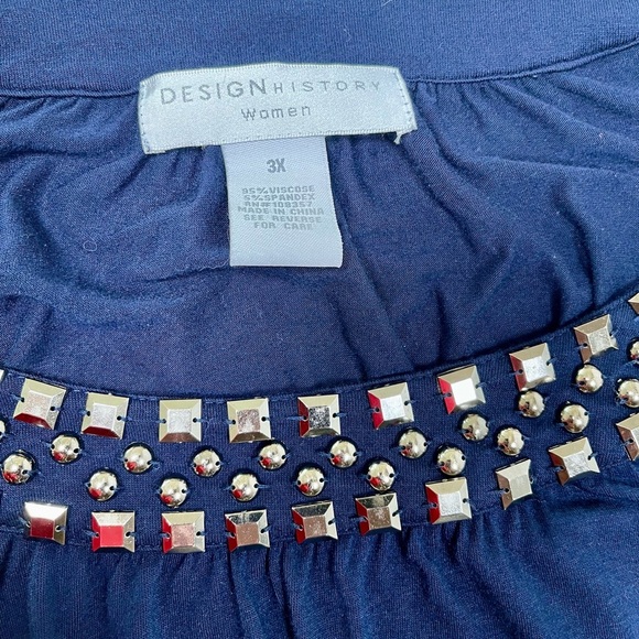 Design History Navy Blue Blouse with Embellished Neckline - Picture 9 of 15